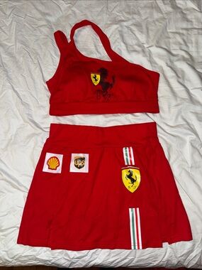 Ferrari Red Logo Crop Top and Racing Skirt